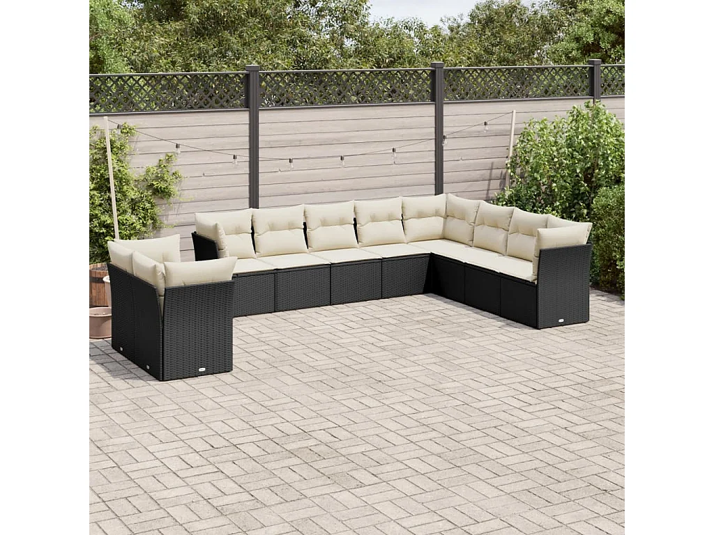 Garden Furniture - Salon de jardin 10 pcs avec coussins noir résine tressée