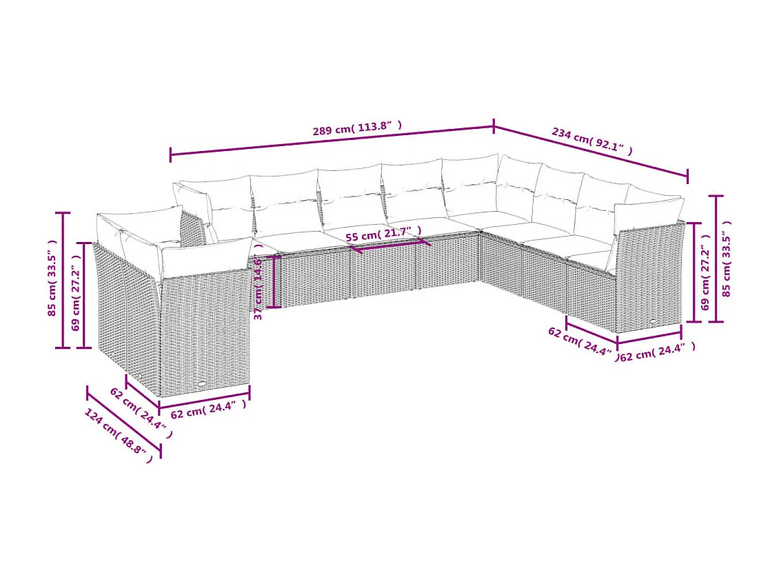 Garden Furniture - Salon de jardin 10 pcs avec coussins noir résine tressée