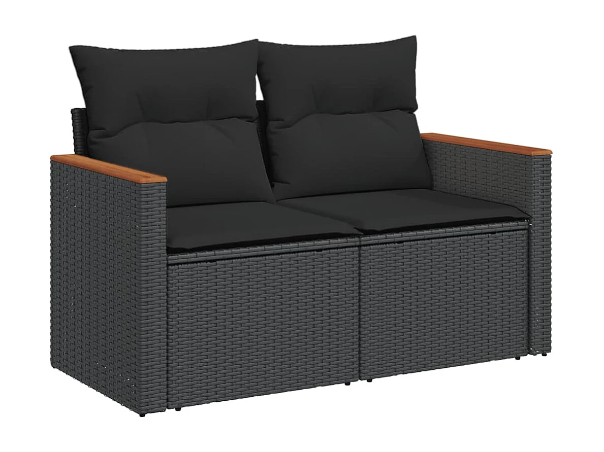 Garden Furniture - 10-tlg. Garten-Sofagarnitur mit Kissen Schwarz Poly Rattan