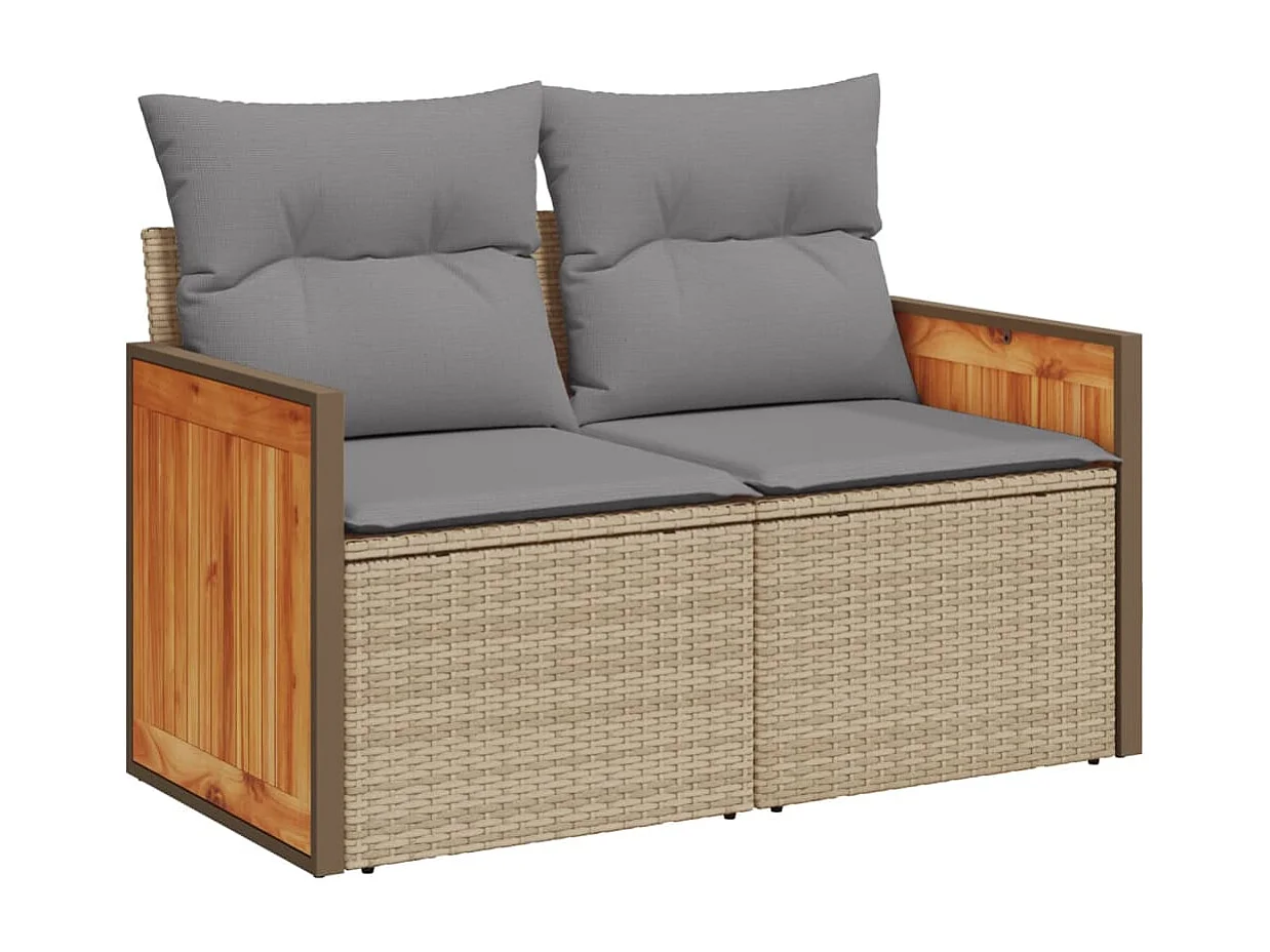 Garden Furniture - Set Divani da Giardino 11 pz con Cuscini Beige in Polyrattan