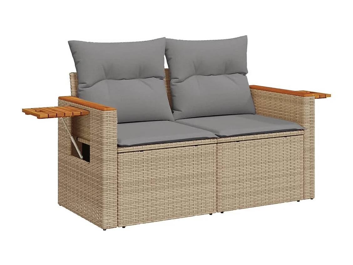 Garden Furniture - 11-tlg. Garten-Sofagarnitur mit Kissen Beige Poly Rattan