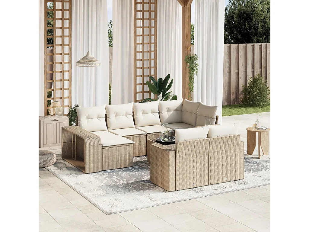 Garden Furniture - 11-tlg. Garten-Sofagarnitur mit Kissen Beige Poly Rattan