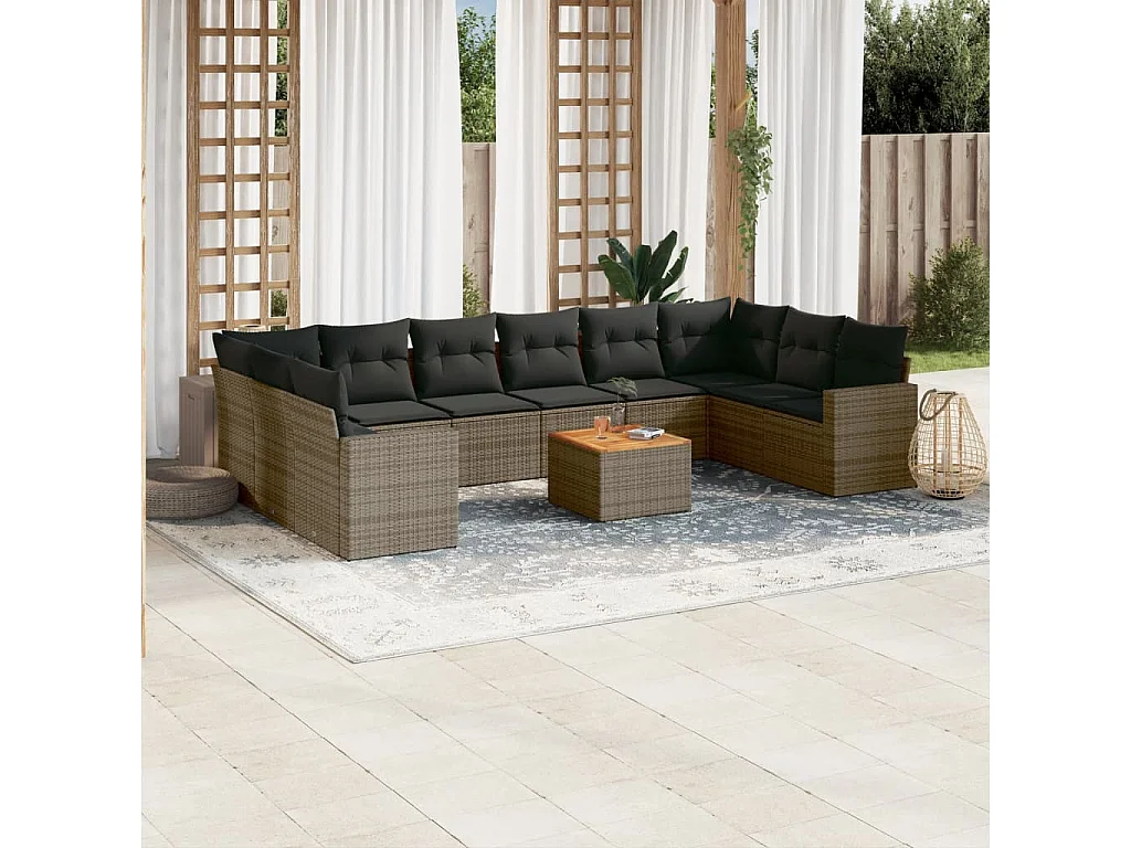 Garden Furniture - Set Divani da Giardino 11 pz con Cuscini in Polyrattan Grigio