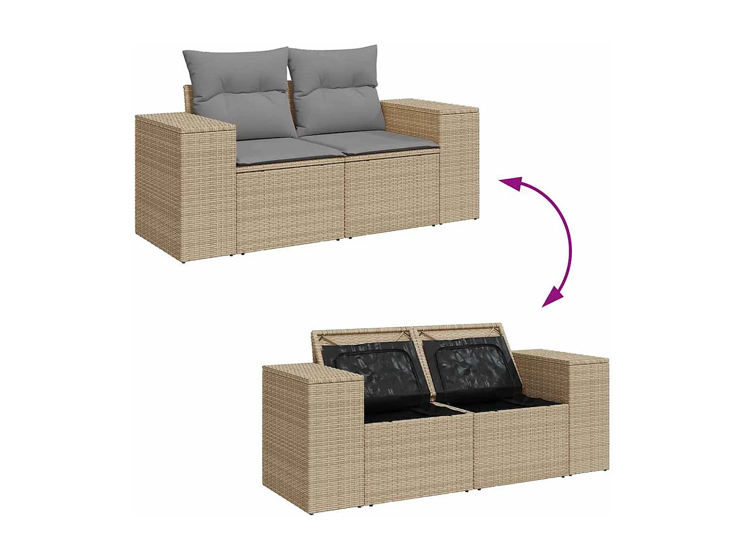 Garden Furniture - 11-tlg. Garten-Sofagarnitur mit Kissen Beige Poly Rattan