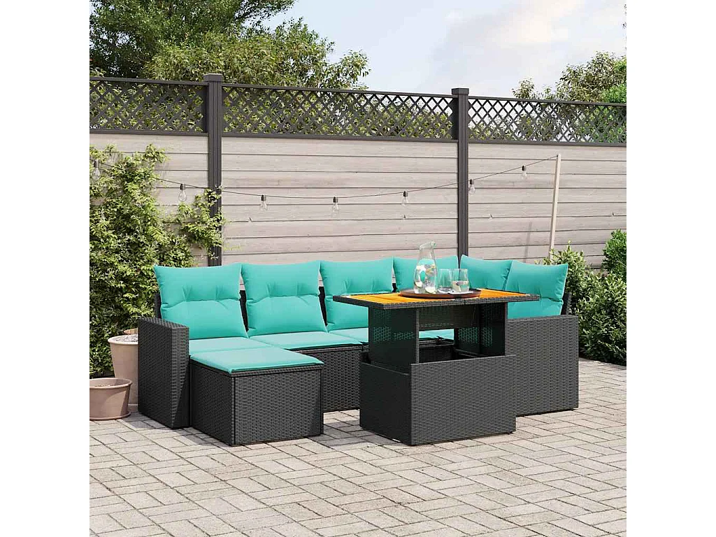 11 pcs conjunto sofás de jardim c/ almofadões vime PE bege