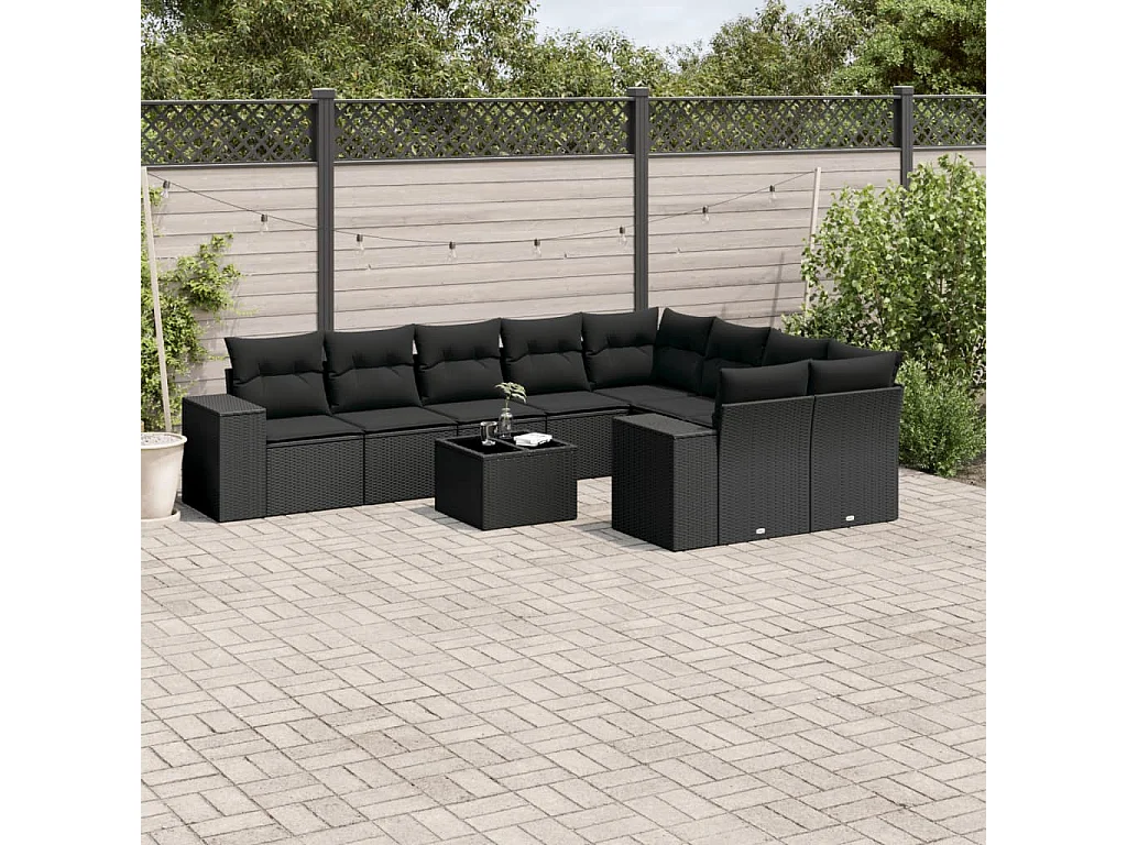Garden Furniture - Salon de jardin 10 pcs avec coussins noir résine tressée