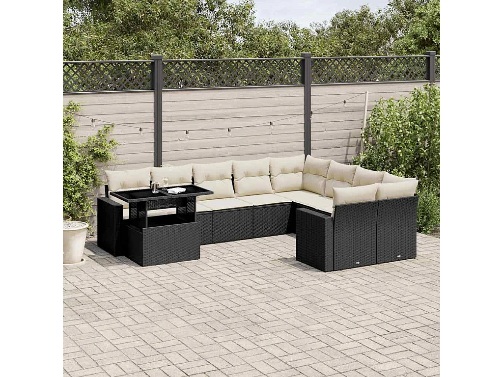 Garden Furniture - Salon de jardin 10 pcs avec coussins noir résine tressée