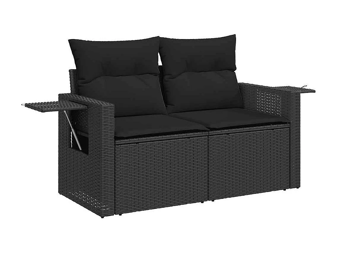 10 pcs conjunto sofás de jardim c/ almofadões vime PE preto