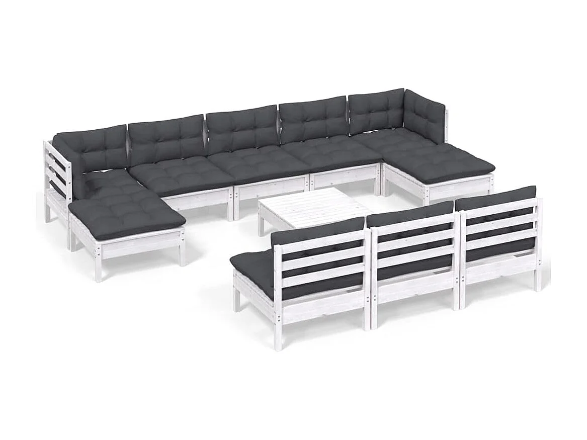 11 pcs conjunto lounge de jardim c/ almofadões pinho branco