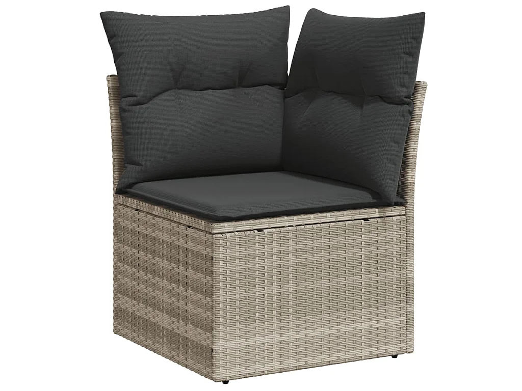 Garden Furniture - 11-tlg. Garten-Sofagarnitur mit Kissen Hellgrau Poly Rattan
