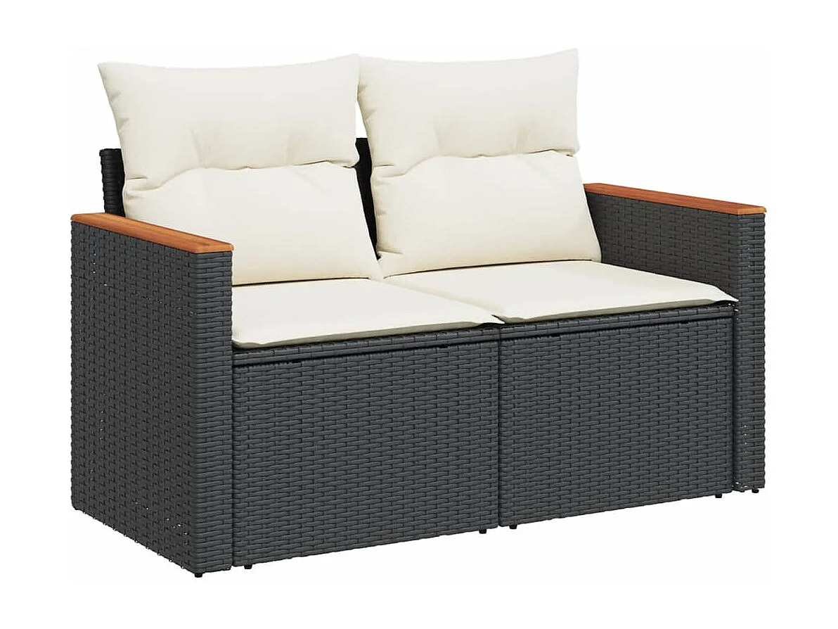 10 pcs conjunto sofás de jardim c/ almofadões vime PE preto