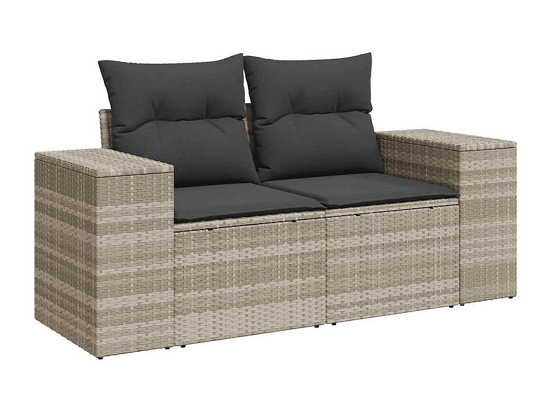 Garden Furniture - 11-tlg. Garten-Sofagarnitur mit Kissen Hellgrau Poly Rattan