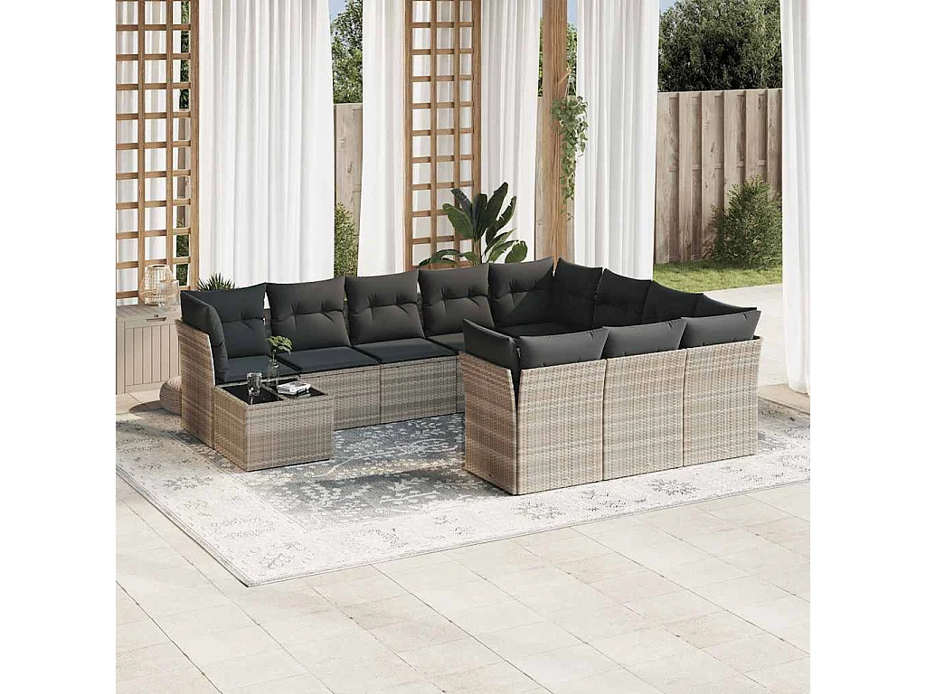 Garden Furniture - Set Divani da Giardino 11 pz con Cuscini in Polyrattan Grigio