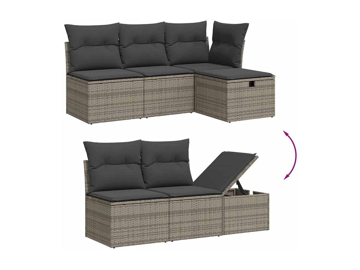 11 pcs conjunto sofás de jardim c/ almofadões vime PE cinzento