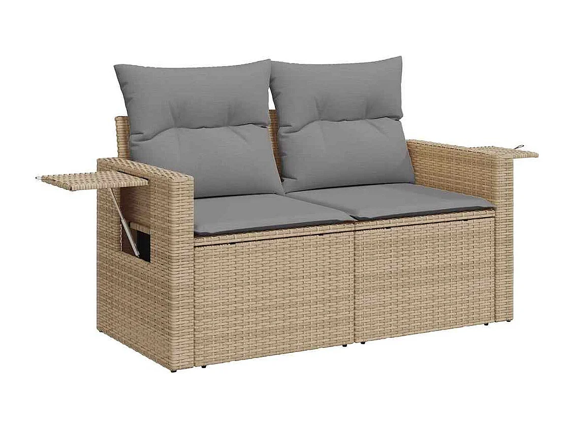 Garden Furniture - 11-tlg. Garten-Sofagarnitur mit Kissen Beige Poly Rattan