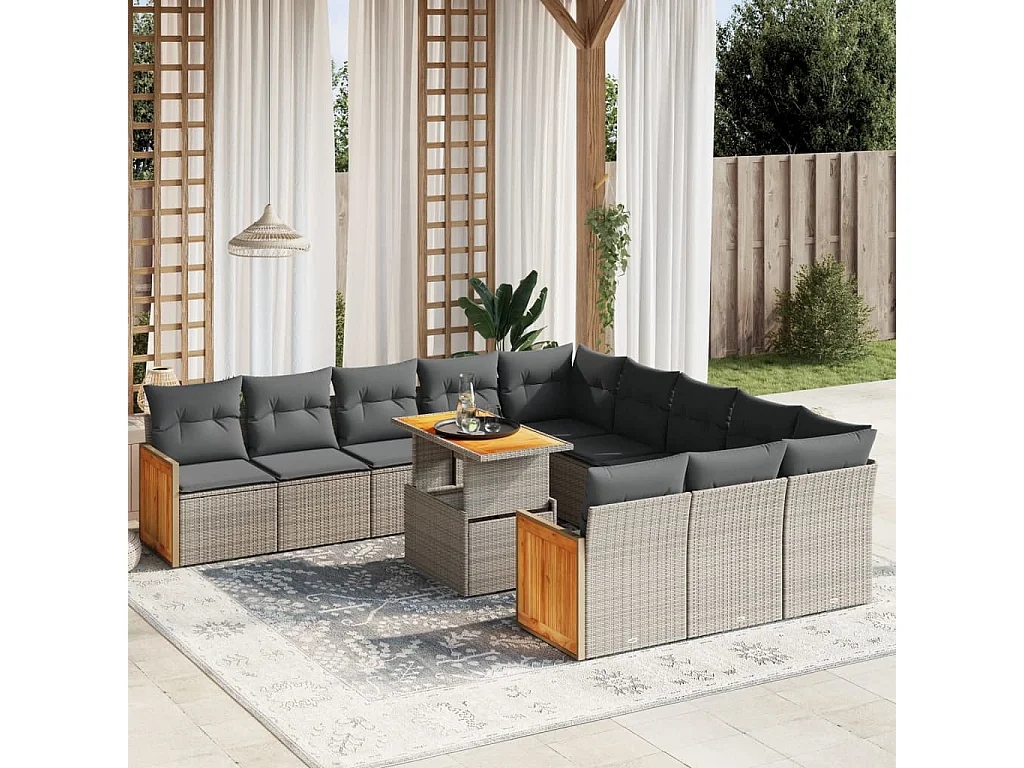Garden Furniture - Set Divani da Giardino 11 pz con Cuscini in Polyrattan Grigio