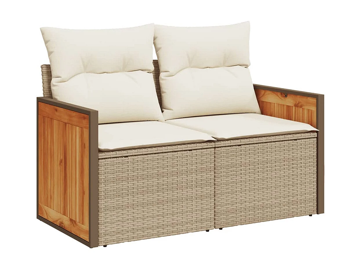 Garden Furniture - 11-tlg. Garten-Sofagarnitur mit Kissen Beige Poly Rattan