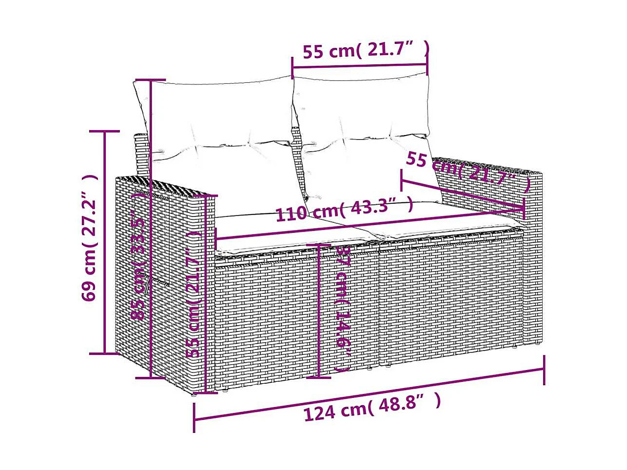 Garden Furniture - 11-tlg. Garten-Sofagarnitur mit Kissen Hellgrau Poly Rattan