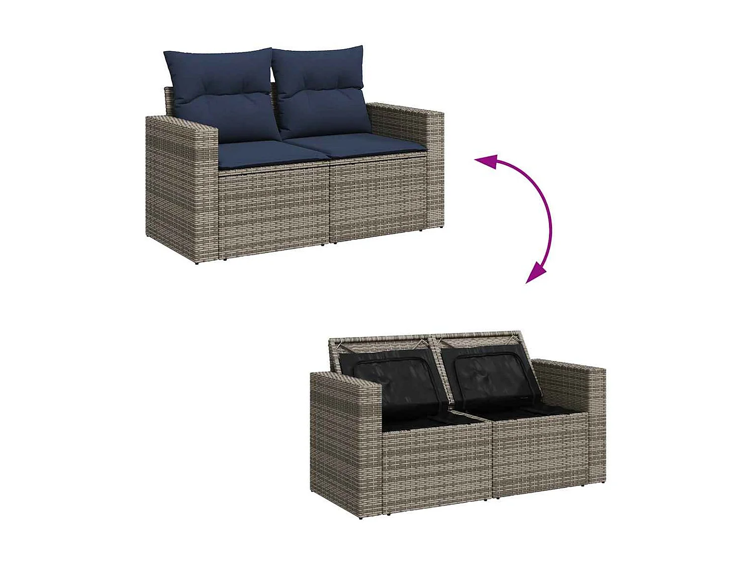 Garden Furniture - 11-tlg. Garten-Sofagarnitur mit Kissen Grau Poly Rattan