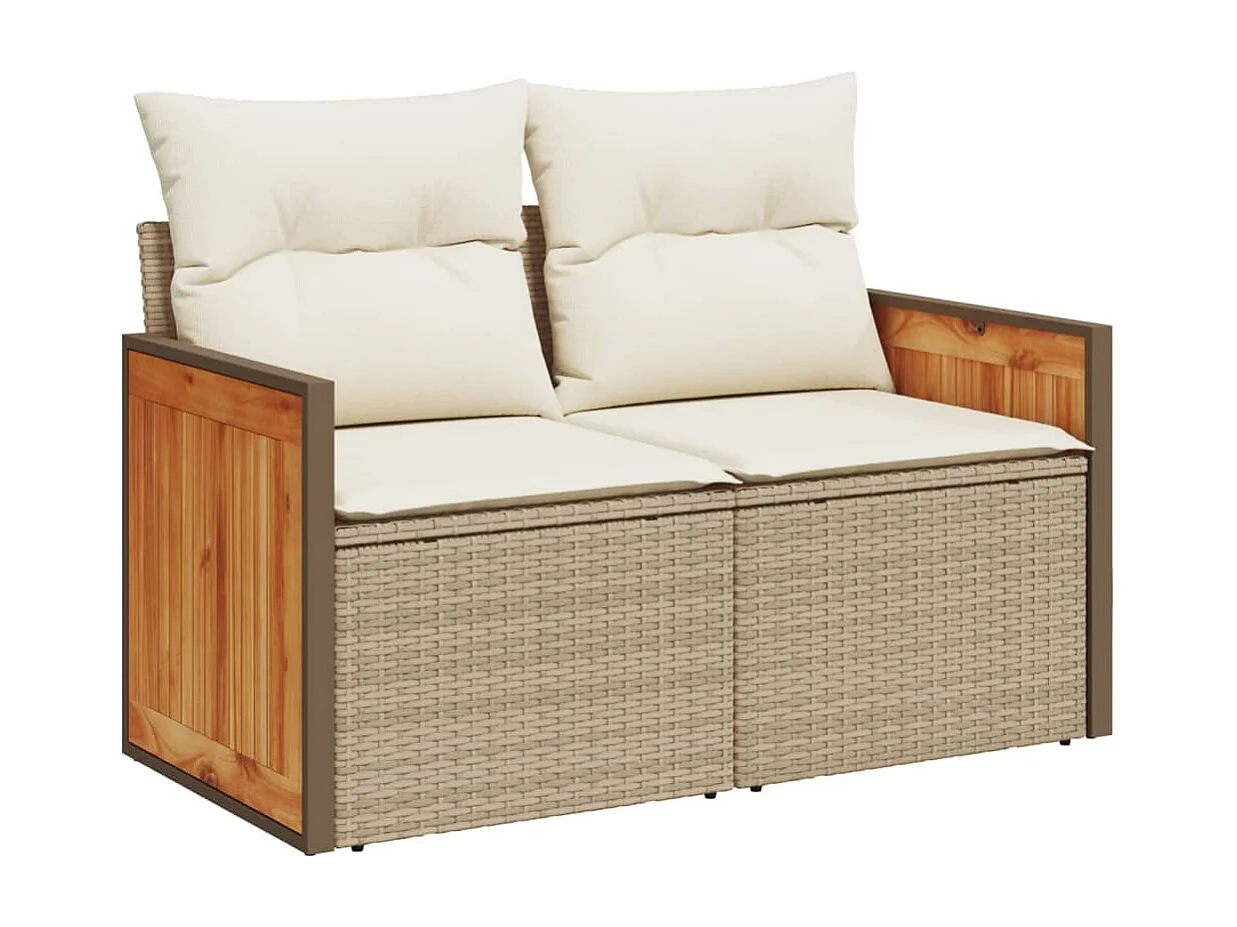 Garden Furniture - 11-tlg. Garten-Sofagarnitur mit Kissen Beige Poly Rattan