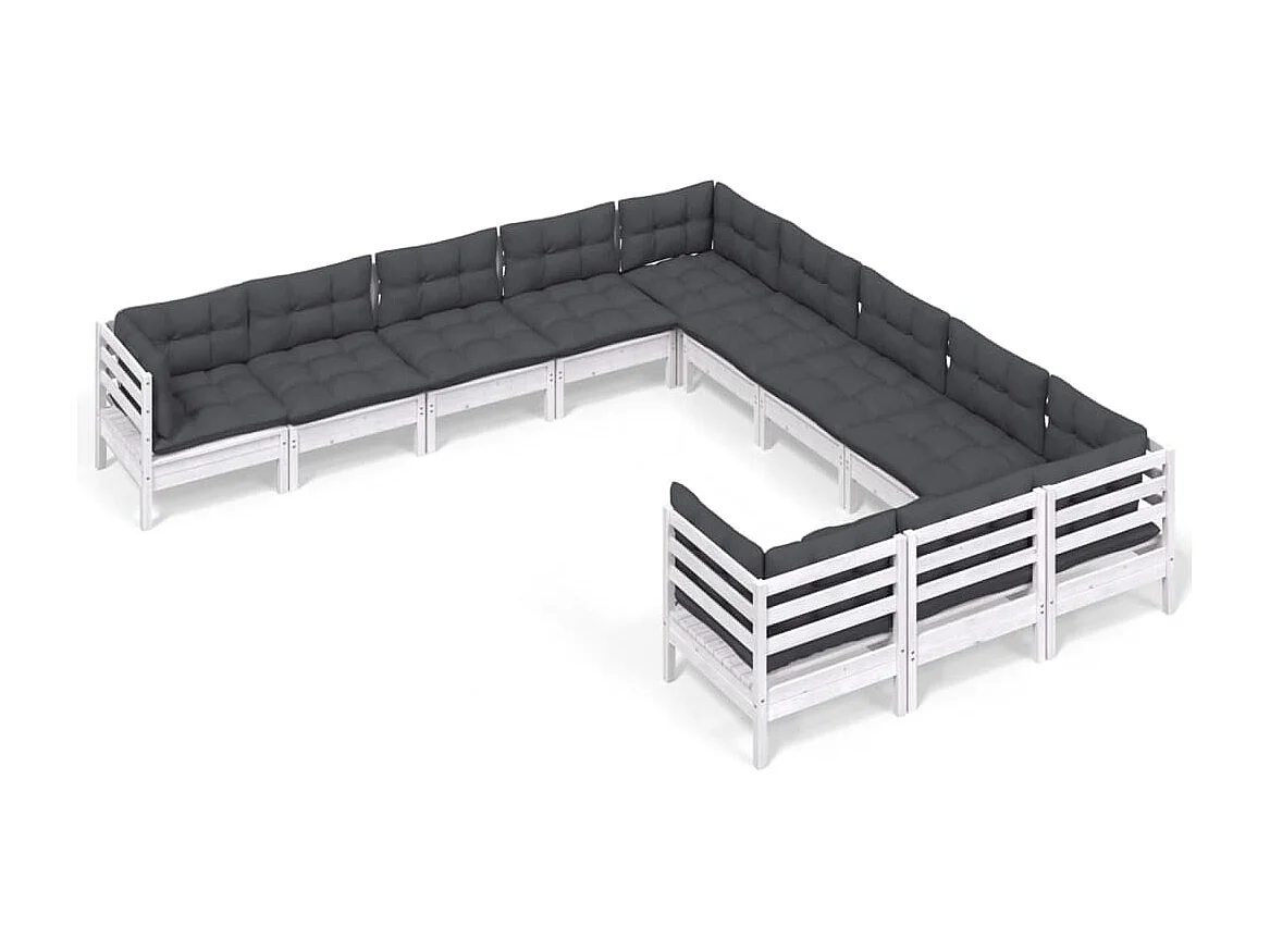 11 pcs conjunto lounge de jardim c/ almofadões pinho branco