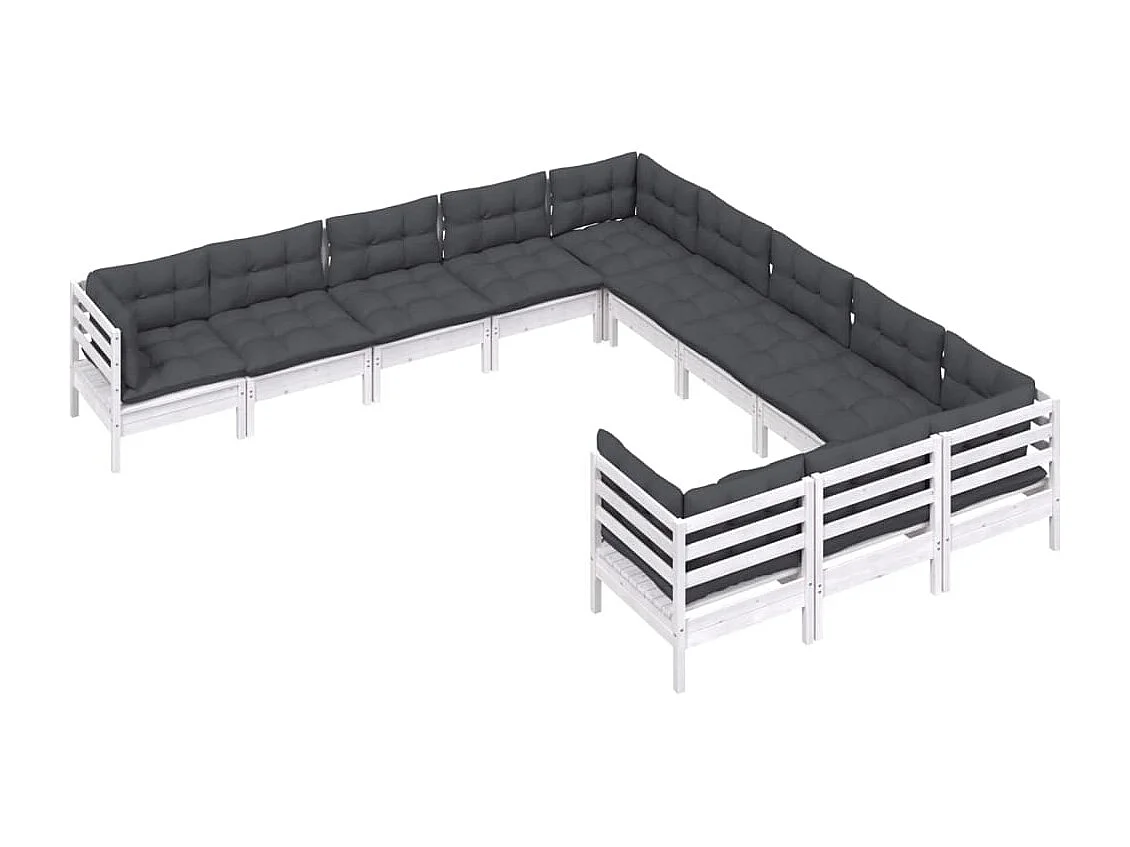 11 pcs conjunto lounge de jardim c/ almofadões pinho branco