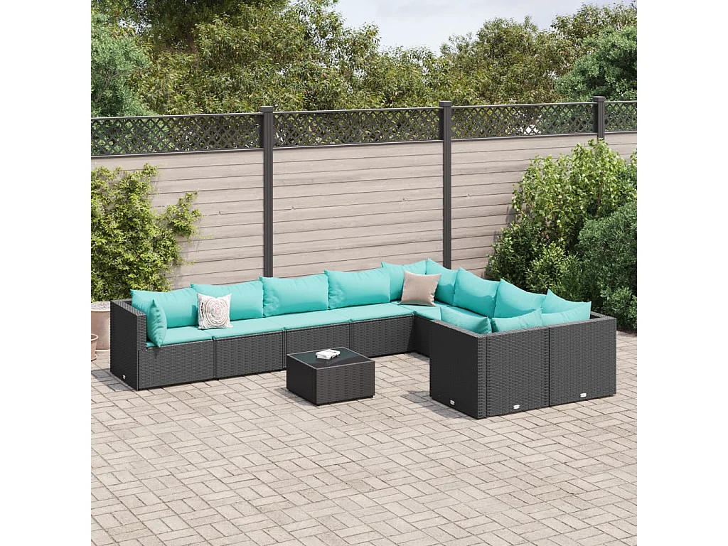 Garden Furniture - 10-delige Loungeset met kussens poly rattan zwart