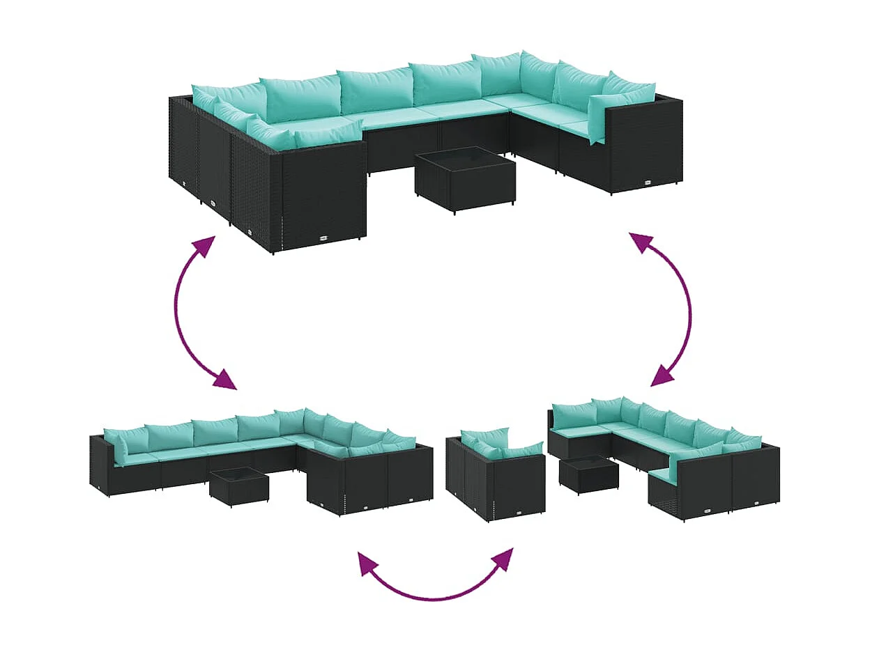 Garden Furniture - 10-delige Loungeset met kussens poly rattan zwart