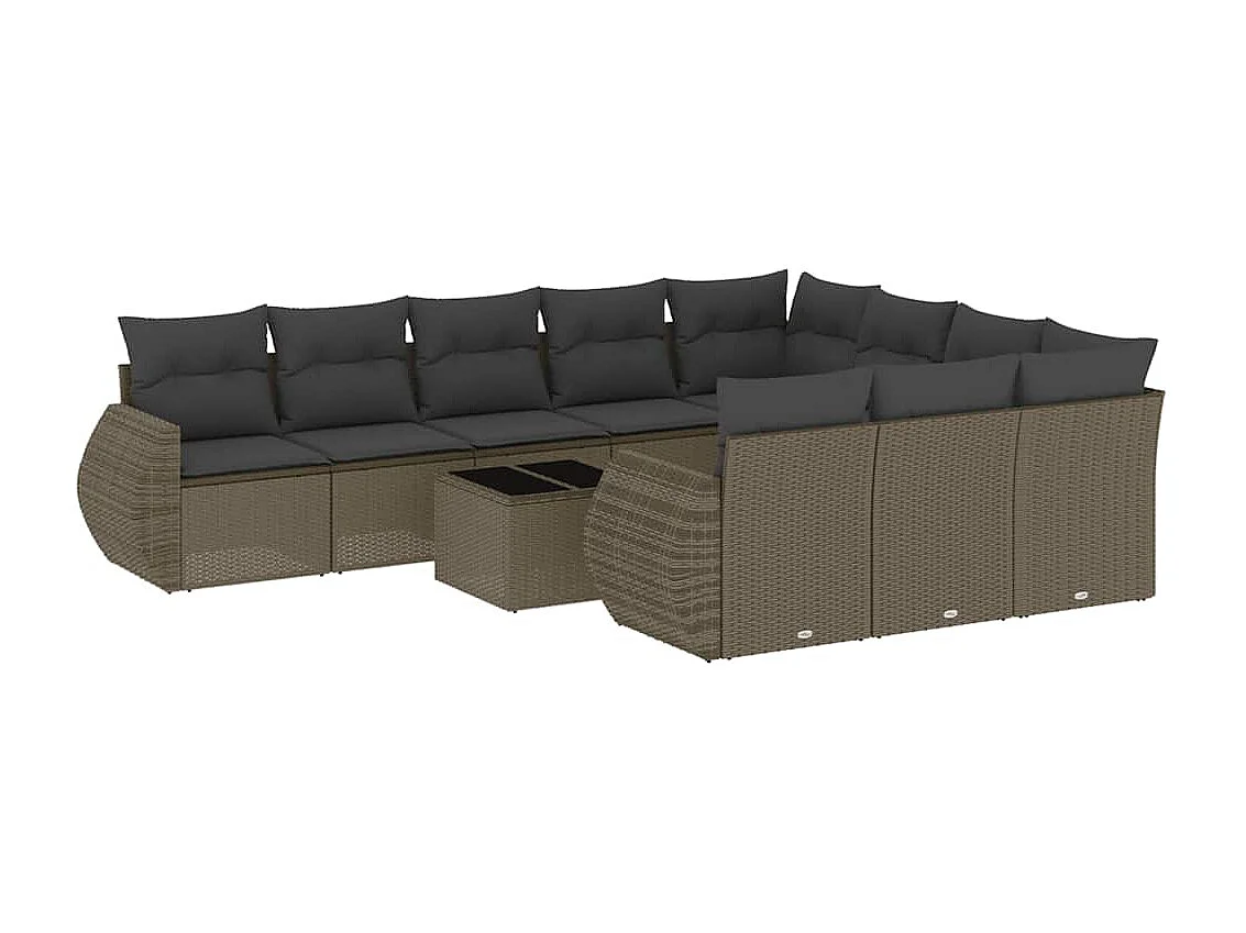 11 pcs conjunto sofás de jardim c/ almofadões vime PE cinzento