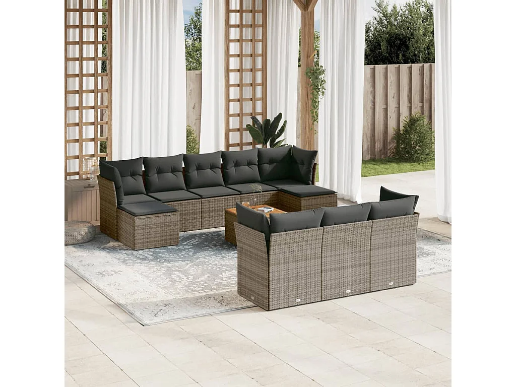 Garden Furniture - Set Divani da Giardino 11 pz con Cuscini in Polyrattan Grigio