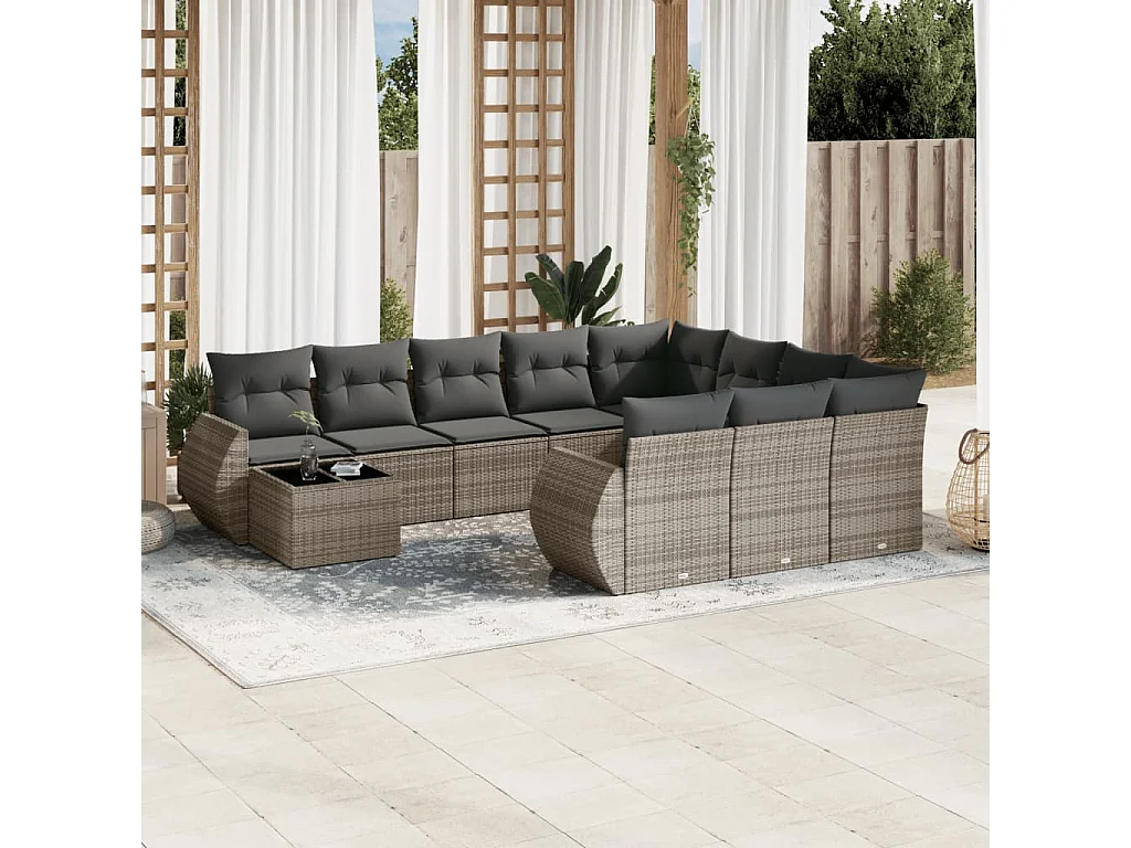 Garden Furniture - Set Divani da Giardino 11 pz con Cuscini in Polyrattan Grigio