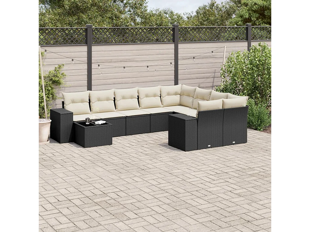 Garden Furniture - Salon de jardin 10 pcs avec coussins noir résine tressée