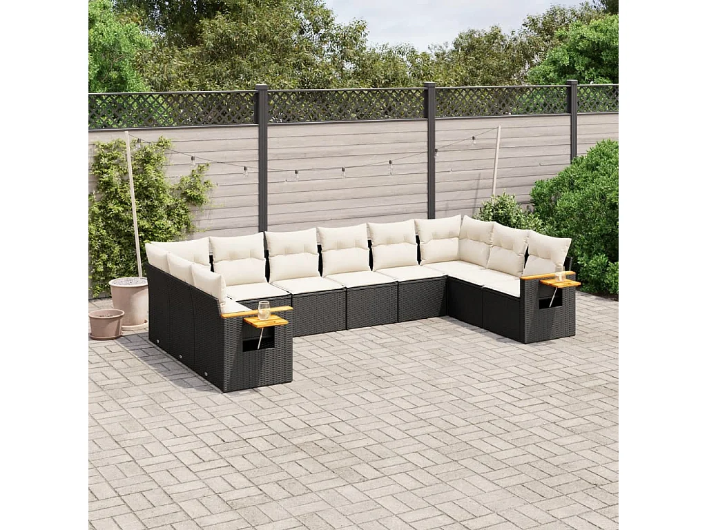 Garden Furniture - 10-tlg. Garten-Sofagarnitur mit Kissen Schwarz Poly Rattan