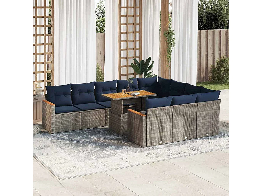 Garden Furniture - Set Divani da Giardino 11 pz con Cuscini in Polyrattan Grigio