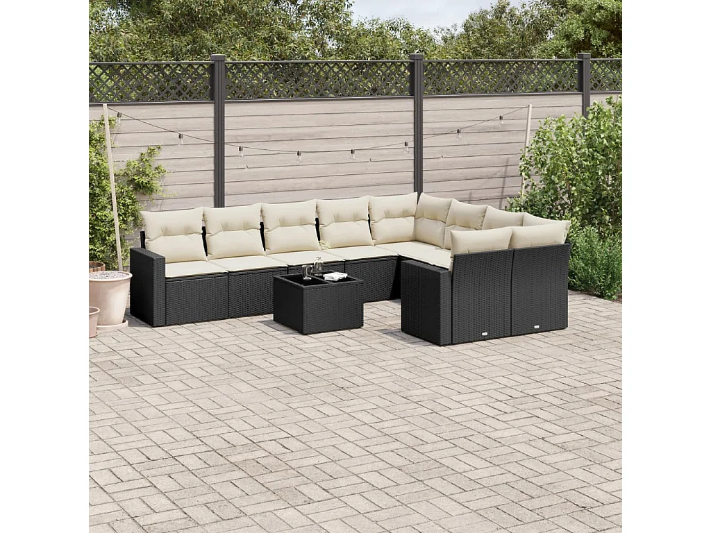 Garden Furniture - Salon de jardin 10 pcs avec coussins noir résine tressée