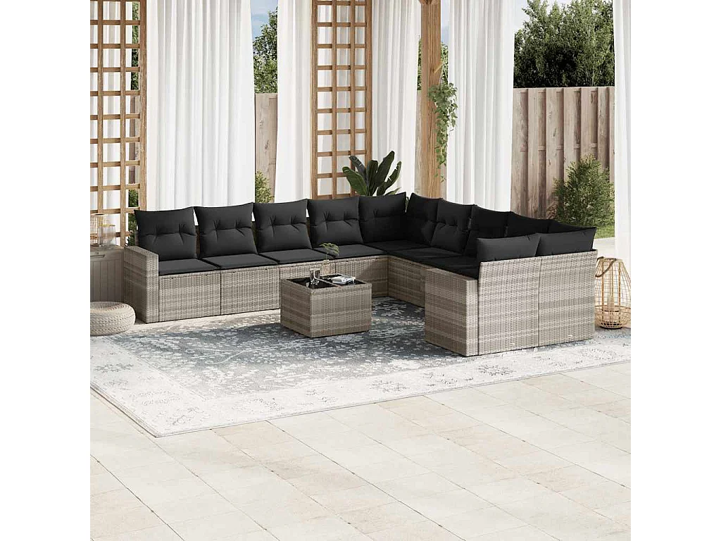 Garden Furniture - Salon de jardin 11 pcs avec coussins gris clair résine tressée