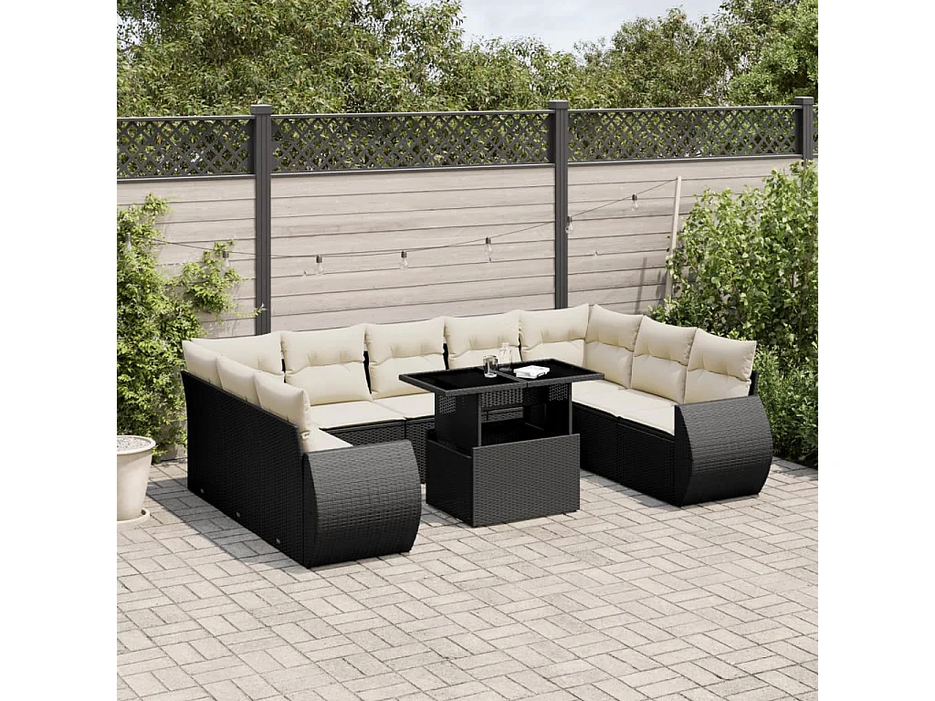 Garden Furniture - Salon de jardin 10 pcs avec coussins noir résine tressée