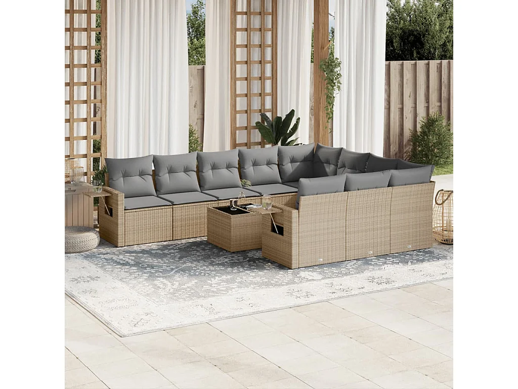 Garden Furniture - Salon de jardin 11 pcs avec coussins beige résine tressée