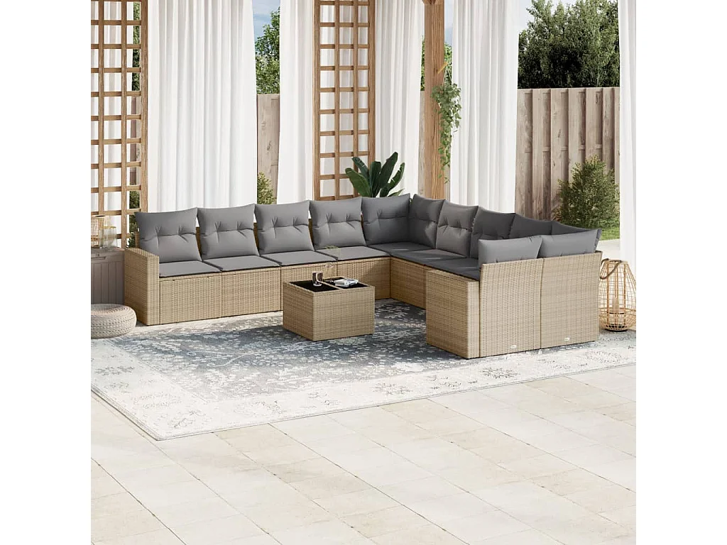 Garden Furniture - Salon de jardin 11 pcs avec coussins beige résine tressée