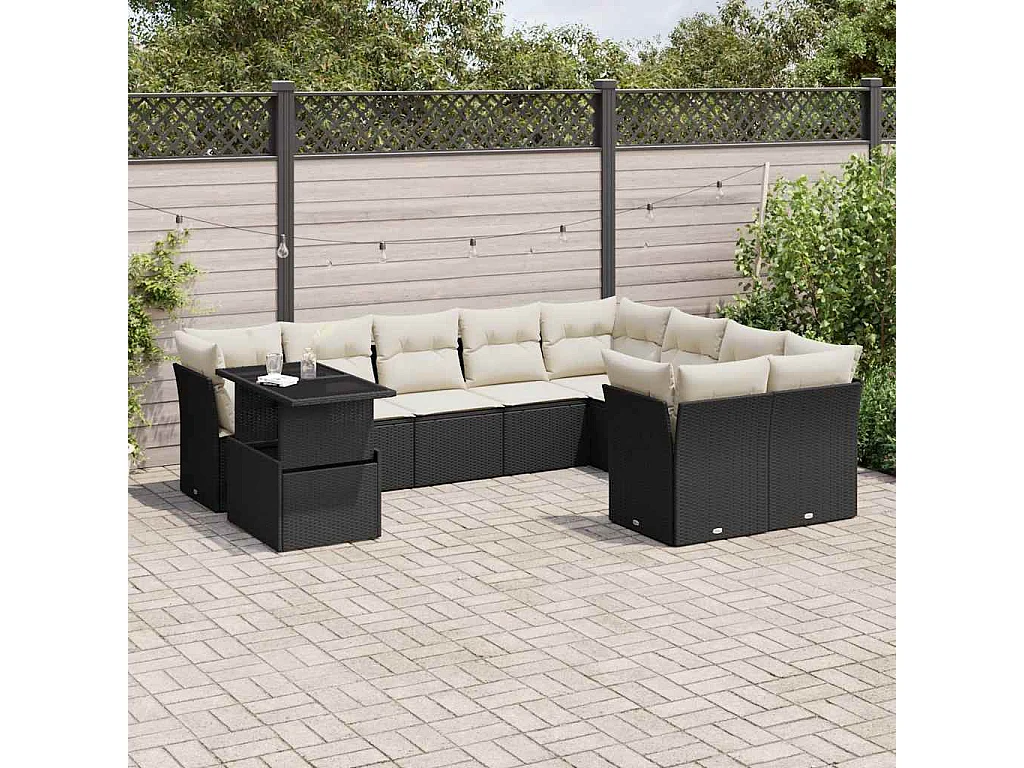Garden Furniture - Salon de jardin 10 pcs avec coussins noir résine tressée