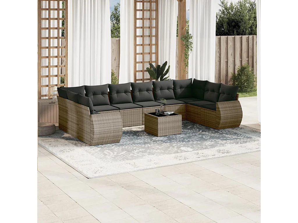 Garden Furniture - Set Divani da Giardino 11 pz con Cuscini in Polyrattan Grigio