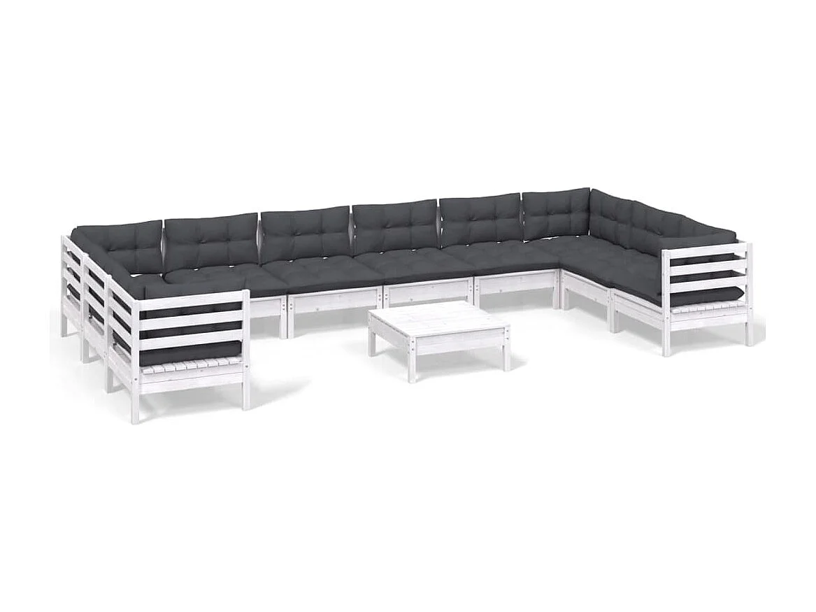 11 pcs conjunto lounge de jardim c/ almofadões pinho branco