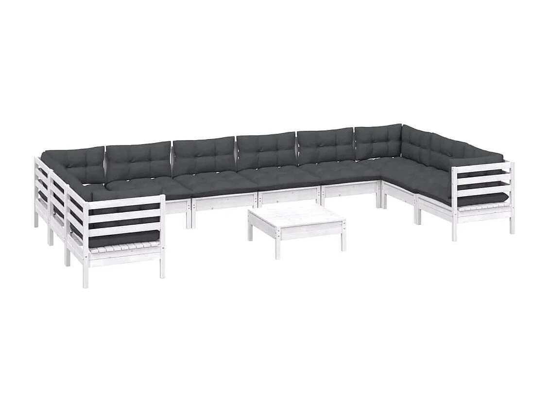 11 pcs conjunto lounge de jardim c/ almofadões pinho branco