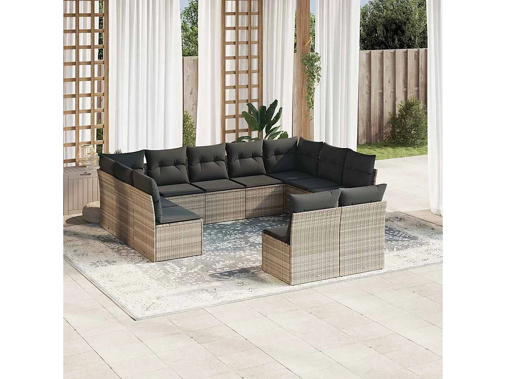 Garden Furniture - Set Divani da Giardino 11 pz con Cuscini in Polyrattan Grigio