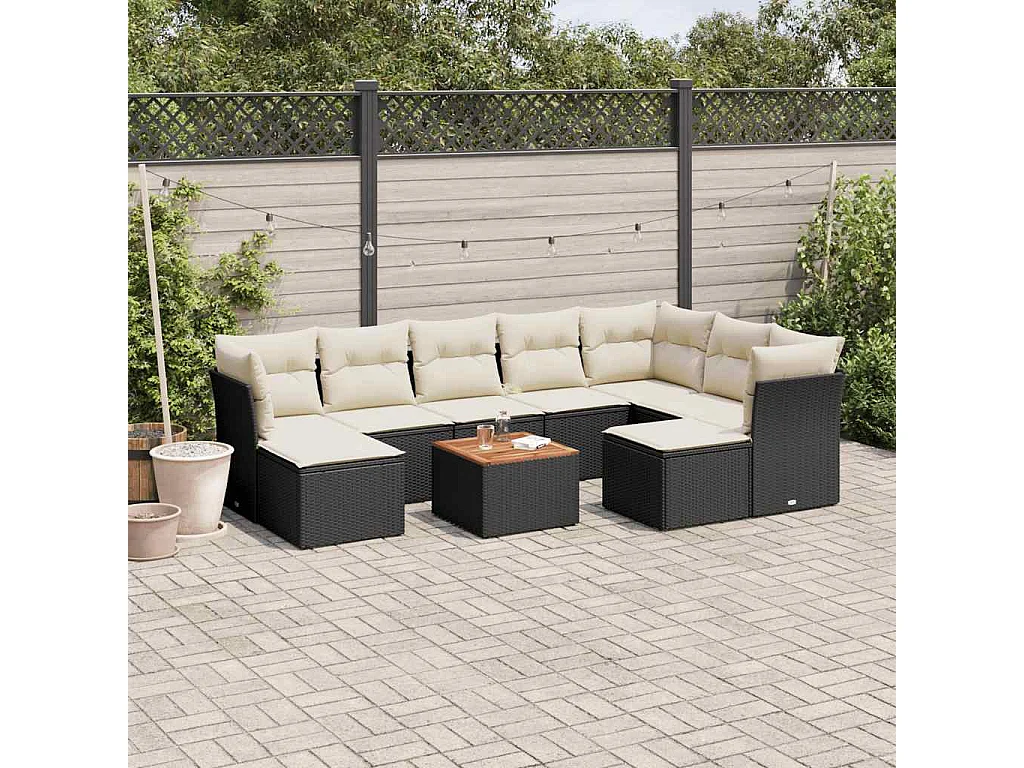 Garden Furniture - Set Divani da Giardino 10pz con Cuscini in Polyrattan Nero