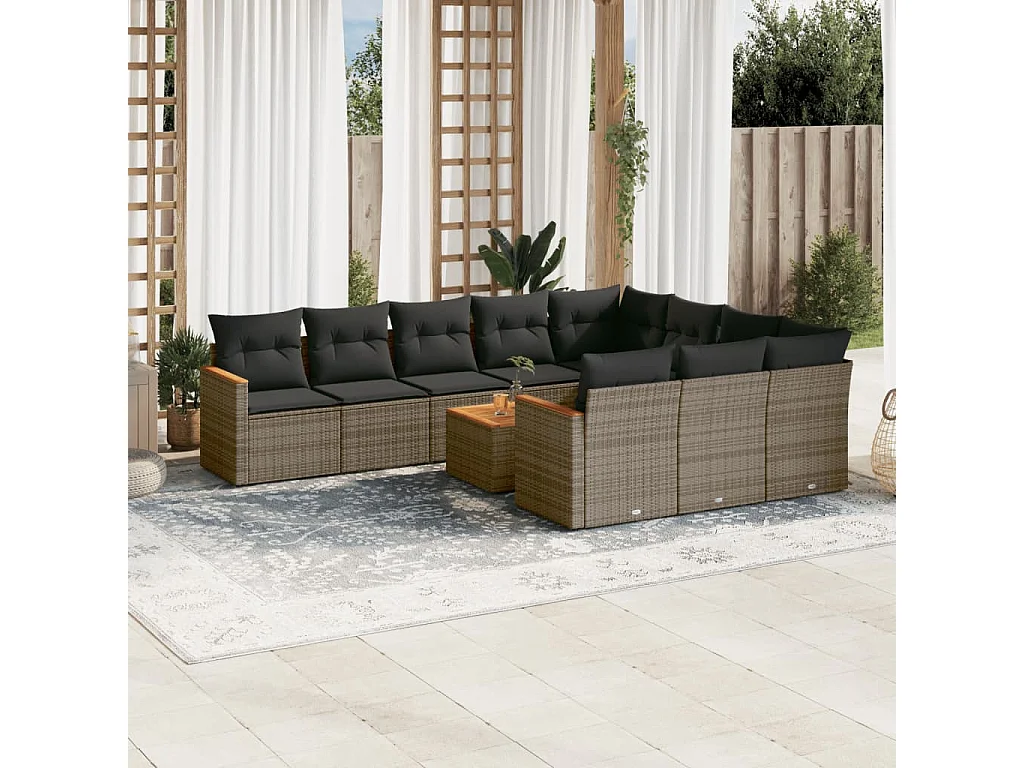 Garden Furniture - Set Divani da Giardino 11 pz con Cuscini in Polyrattan Grigio