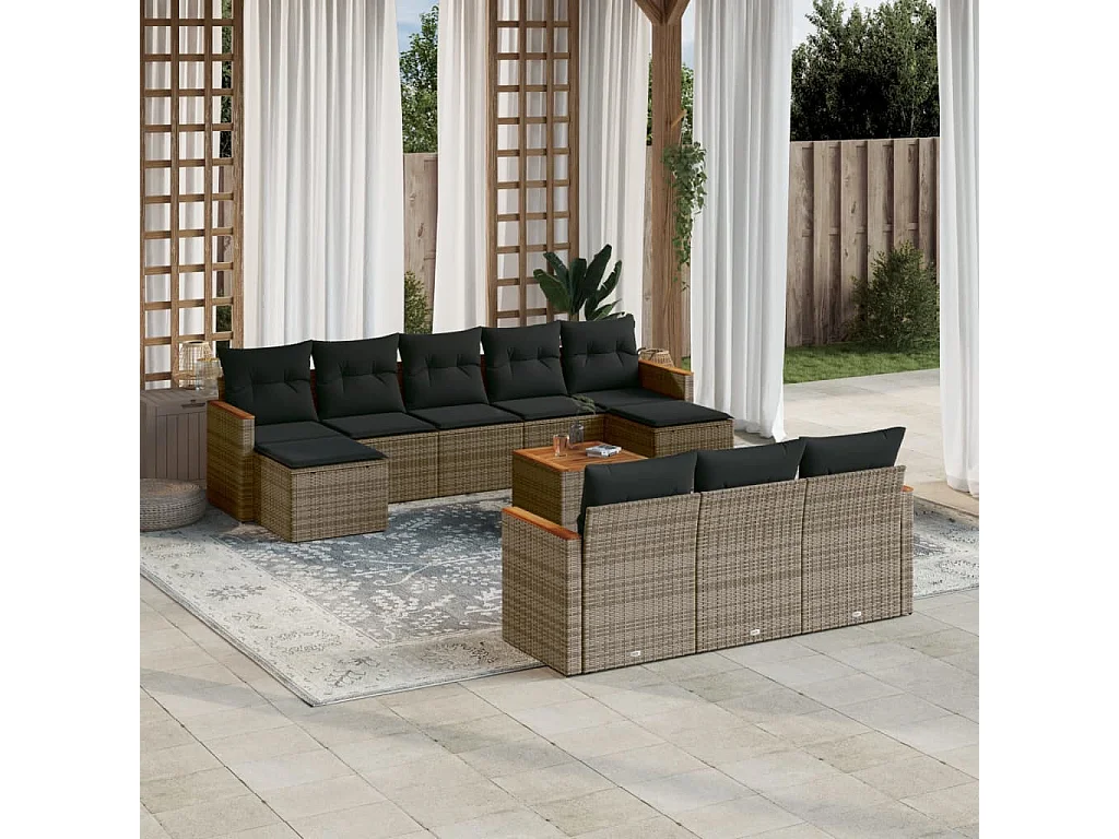 Garden Furniture - Set Divani da Giardino 11 pz con Cuscini in Polyrattan Grigio