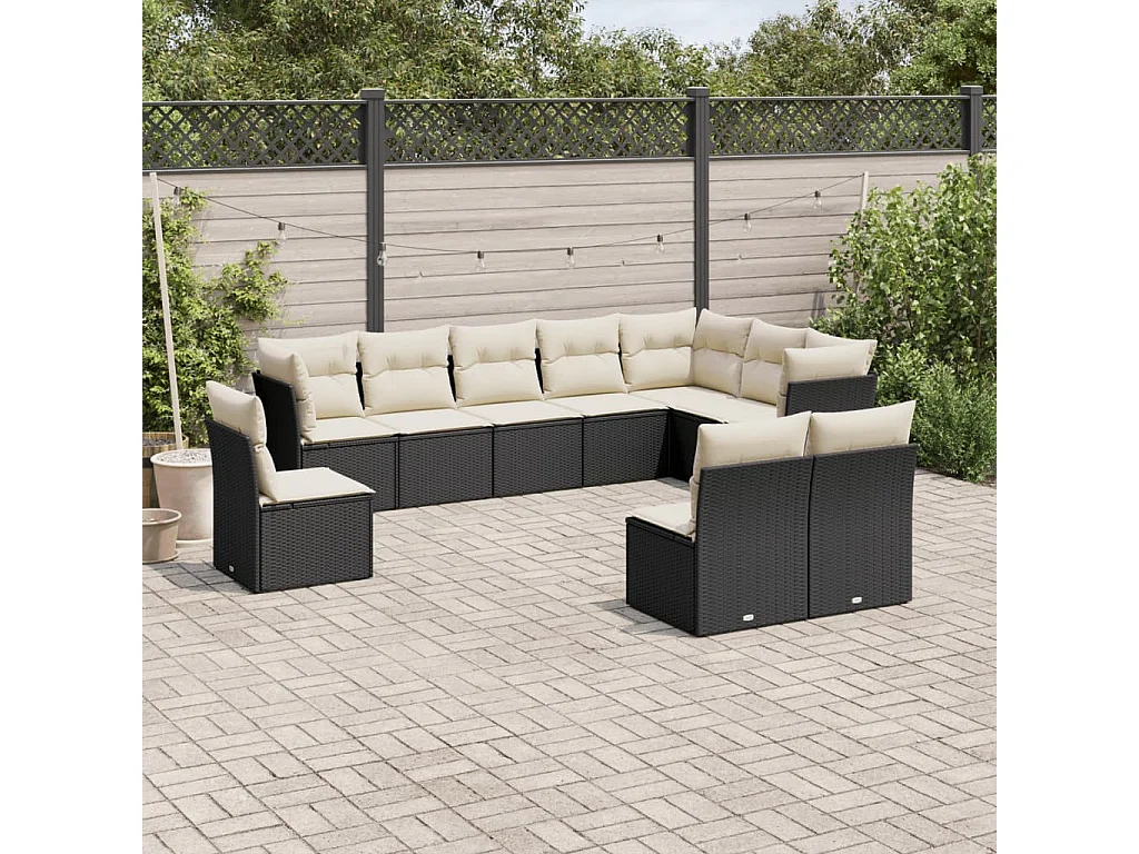 Garden Furniture - Salon de jardin 10 pcs avec coussins noir résine tressée