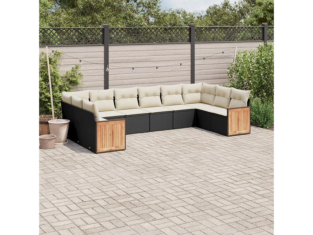 Garden Furniture - Set Divani da Giardino 10pz con Cuscini in Polyrattan Nero