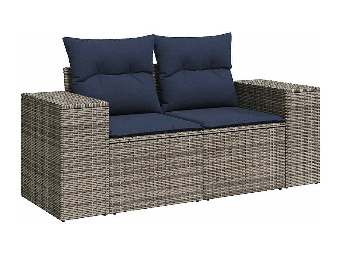 Garden Furniture - 11-tlg. Garten-Sofagarnitur mit Kissen Grau Poly Rattan